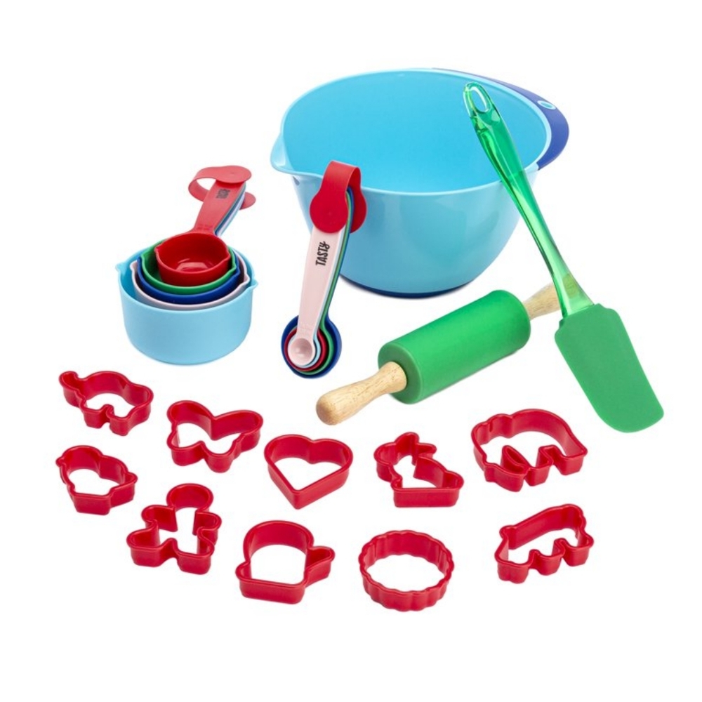 Tasty Kids Cookie Kitchen Set 23 Piece Baking Decorating Cutters Measuring Kit